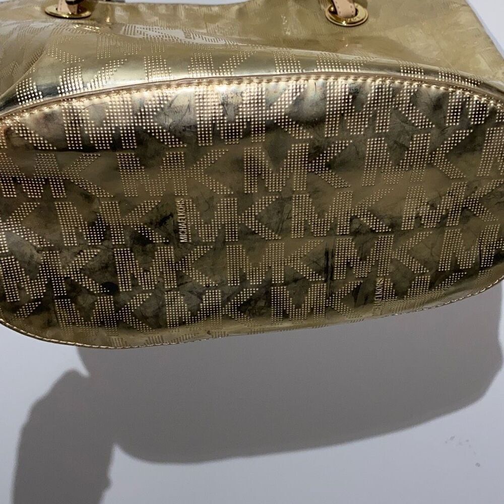 Michael Kors‎ Women's Gold Monogram Logo Metallic Mirror Jet Set Tote Bag Medium - Picture 4 of 16